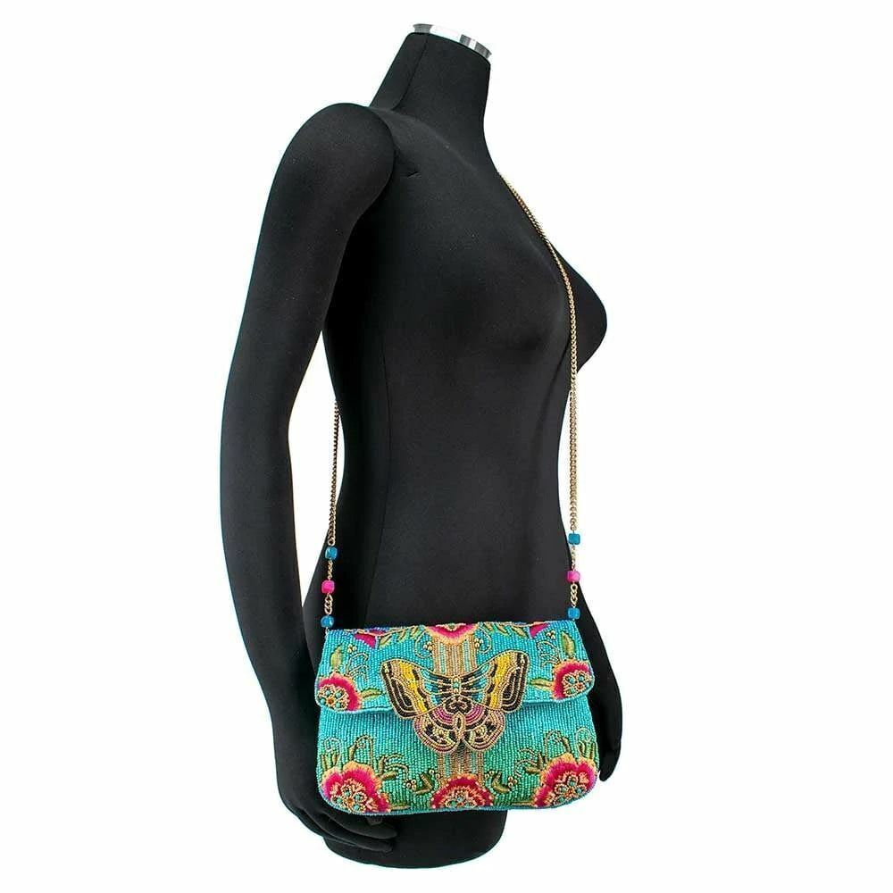 Mary Frances Butterfly Love Spring Floral Bag Beaded Handbag Blue Pink Purse NEW - Picture 4 of 7